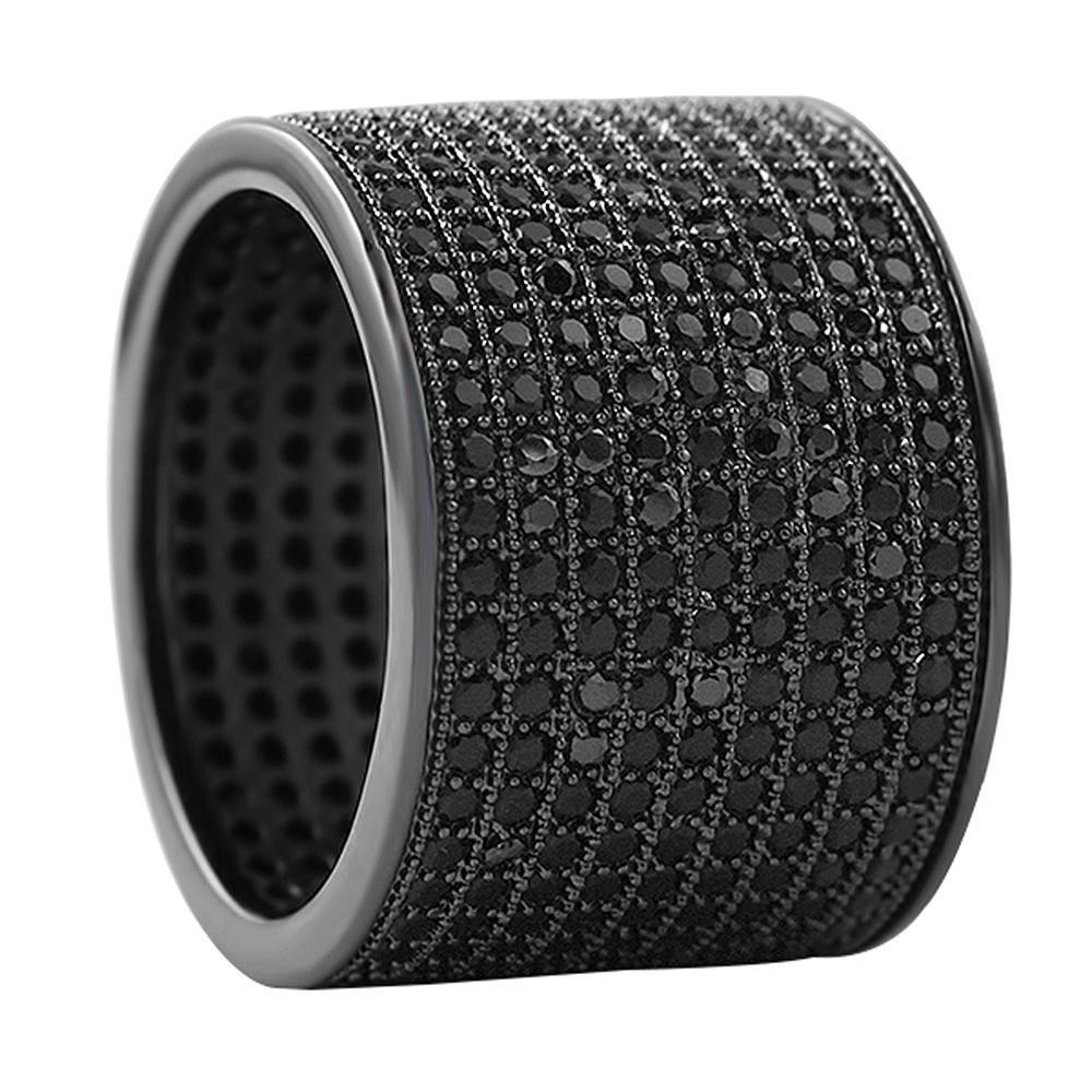 9 Row 360 Eternity Black Bling Bling Ring Cubic Zirconium CZ Size 8
